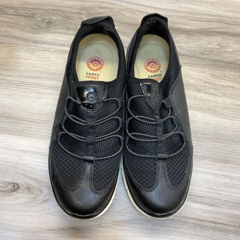 Earth Spirit Shoes Womens‎ 7.5 Foxi Casual Slip Ons Sneakers Black Lightweight